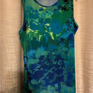 Christopher & Banks Green and Blue Floral Tank Top